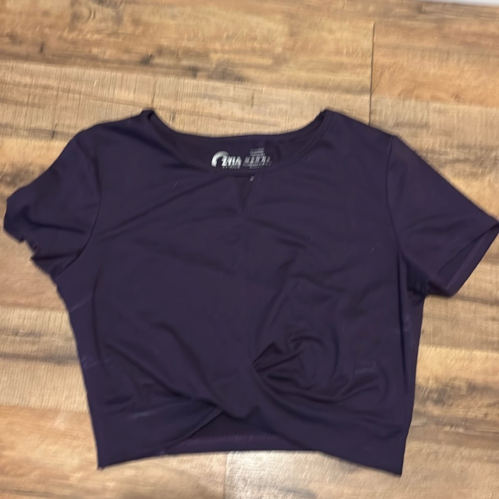 Zyia Active Women's Purple Criss Cross Workout Cropped‎ Tee size Medium